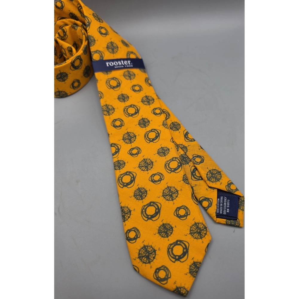 NWT Rooster Since 1949 Men's Necktie Orange with Grey Nautical Compass